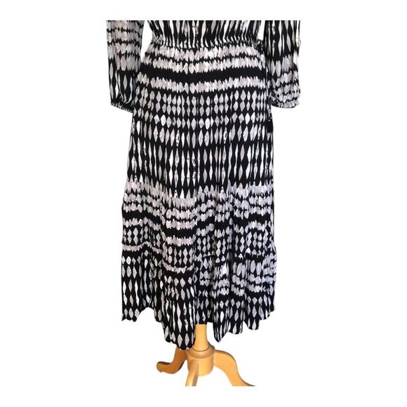 LoveStitch NWT Vici Women’s Kaleidoscope Adjustable Midi Dress Small Black Taupe - Picture 4 of 16